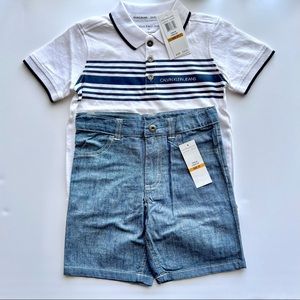 Calvin Klein Jeans 2-Piece Set 3T Boys White and Blue Polo with Denim Shorts
